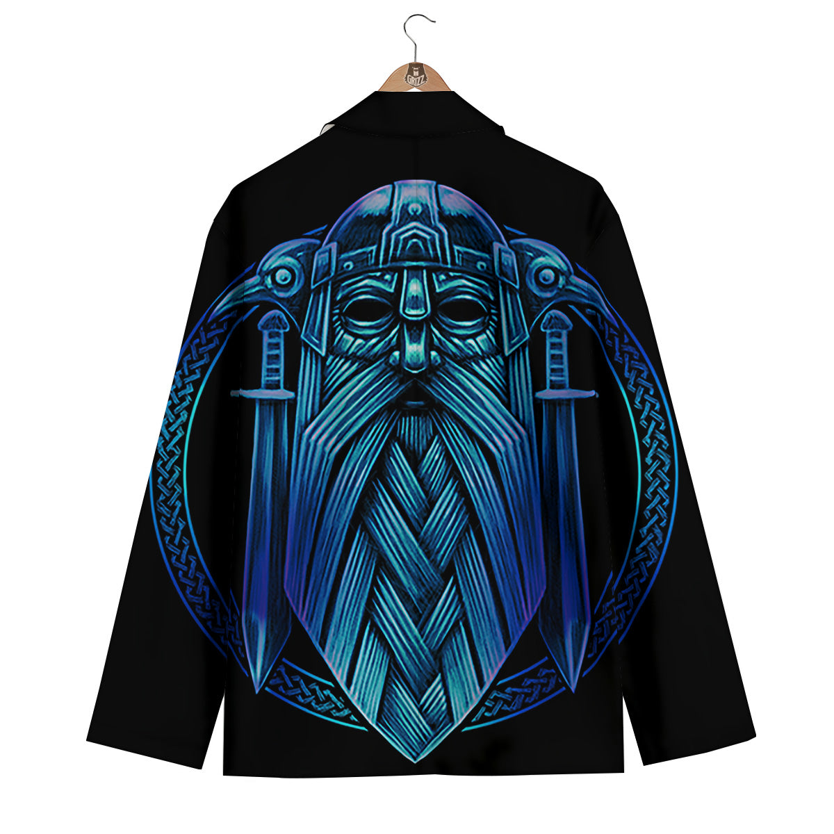 Viking Norse God Odin Blue Print Men's Blazer-grizzshop
