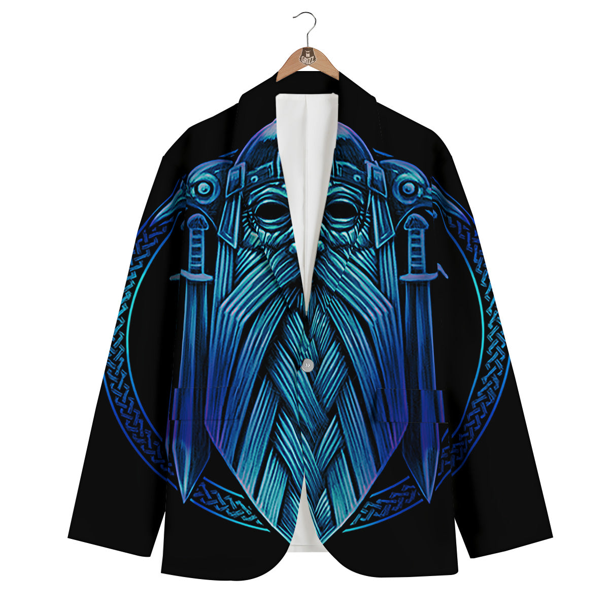 Viking Norse God Odin Blue Print Men's Blazer-grizzshop