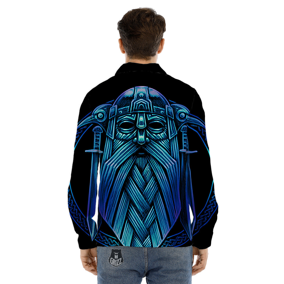 Viking Norse God Odin Blue Print Men's Dress Shirts-grizzshop