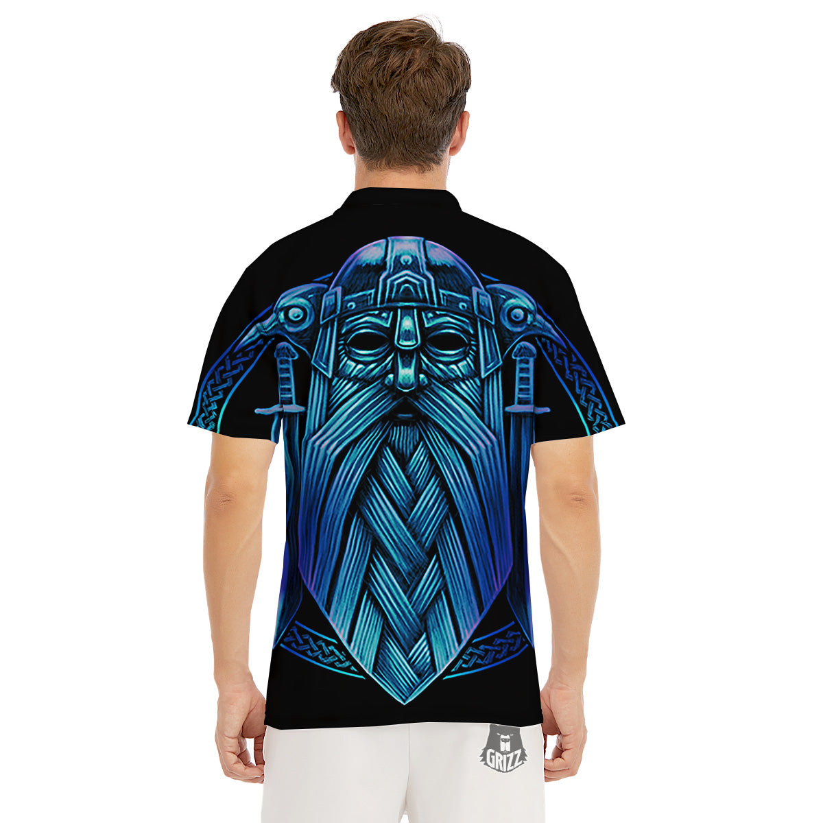 Viking Norse God Odin Blue Print Men's Golf Shirts-grizzshop