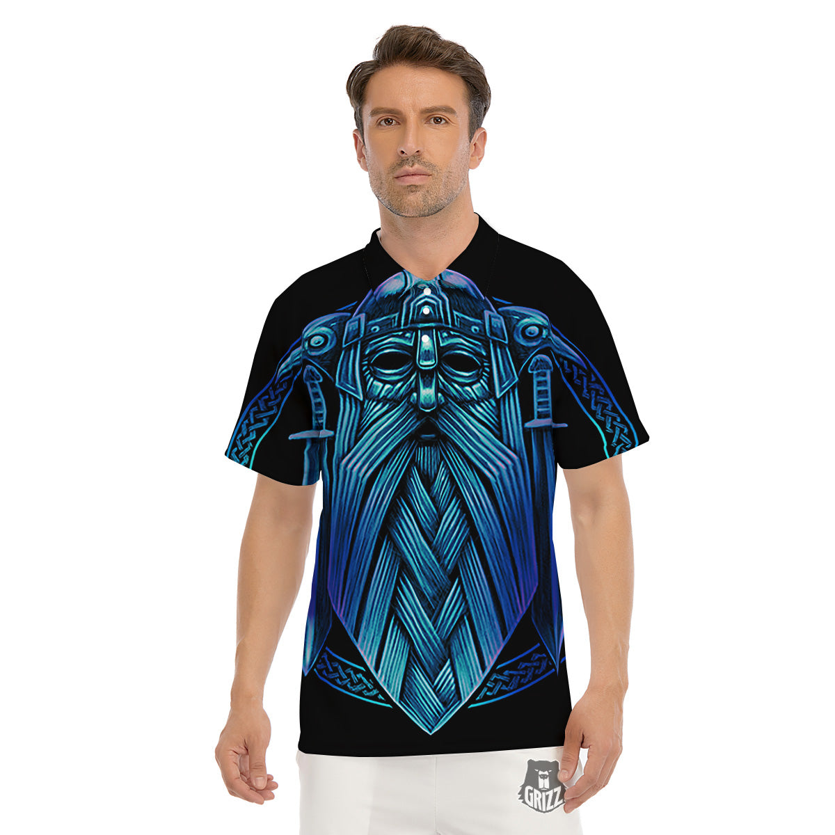 Viking Norse God Odin Blue Print Men's Golf Shirts-grizzshop