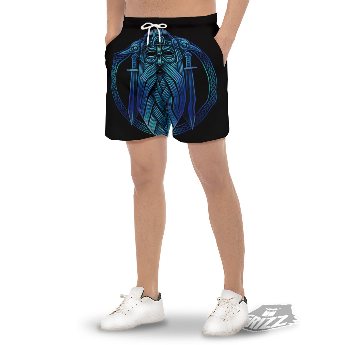 Viking Norse God Odin Blue Print Men's Gym Shorts-grizzshop