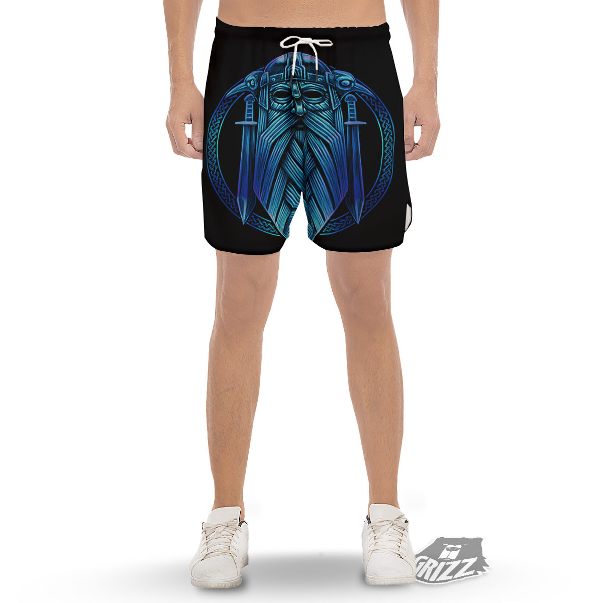 Viking Norse God Odin Blue Print Men's Gym Shorts-grizzshop