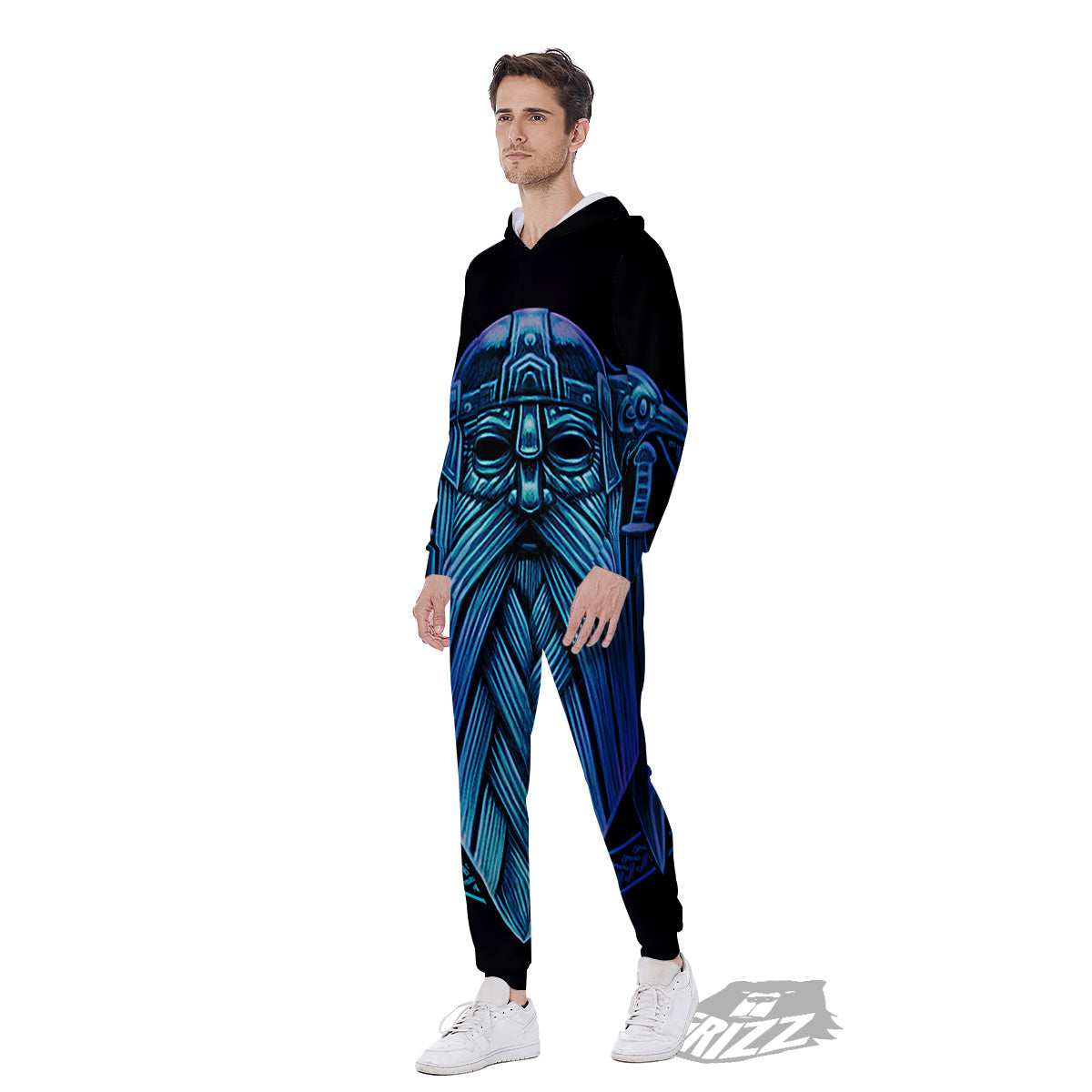 Viking Norse God Odin Blue Print Men's Jumpsuit-grizzshop