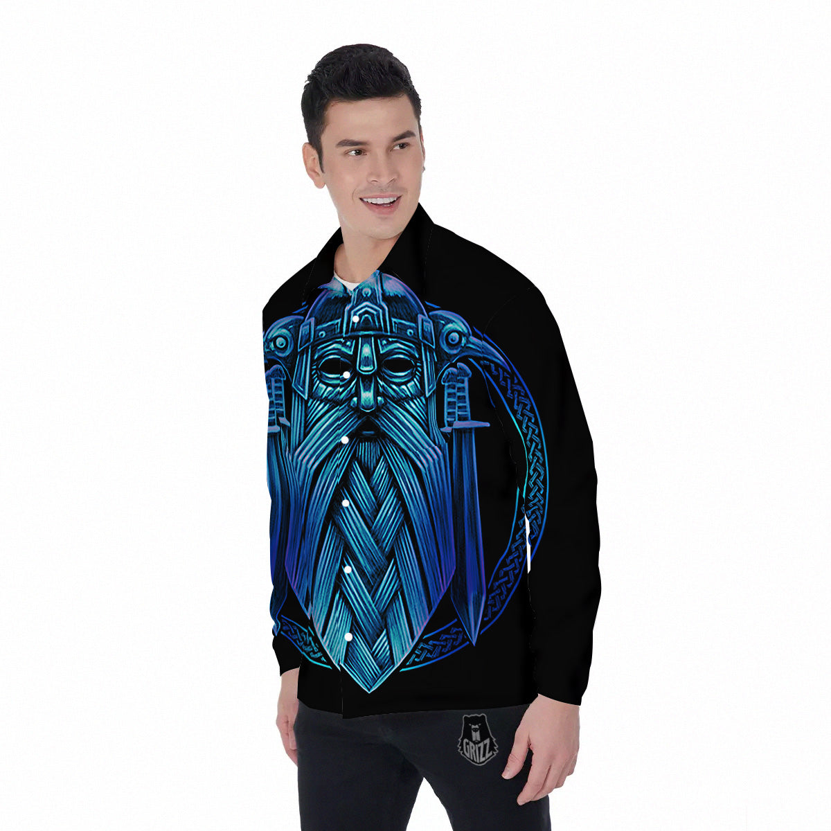 Viking Norse God Odin Blue Print Men's Long Sleeve Shirts-grizzshop