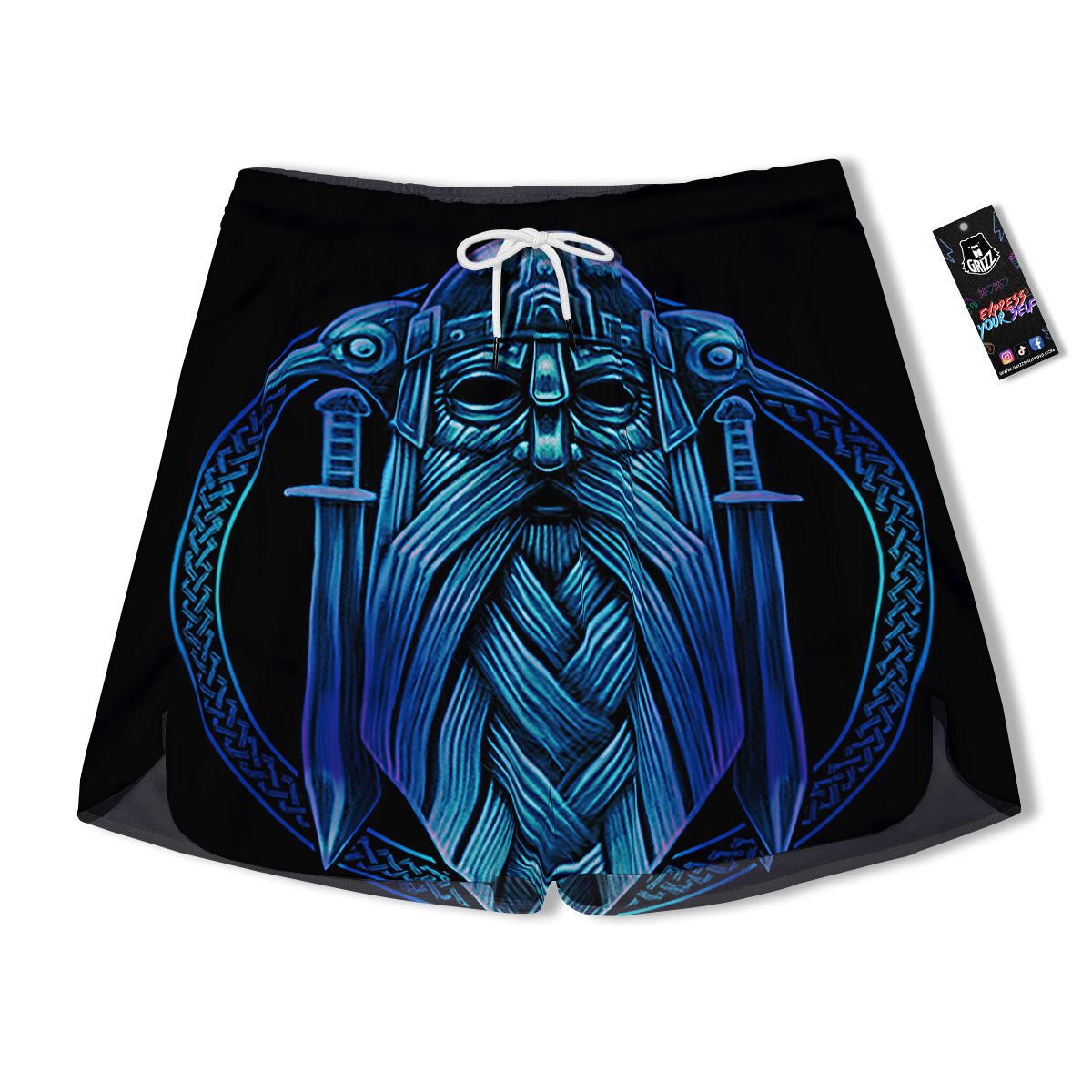 Viking Norse God Odin Blue Print Men's Running Shorts-grizzshop