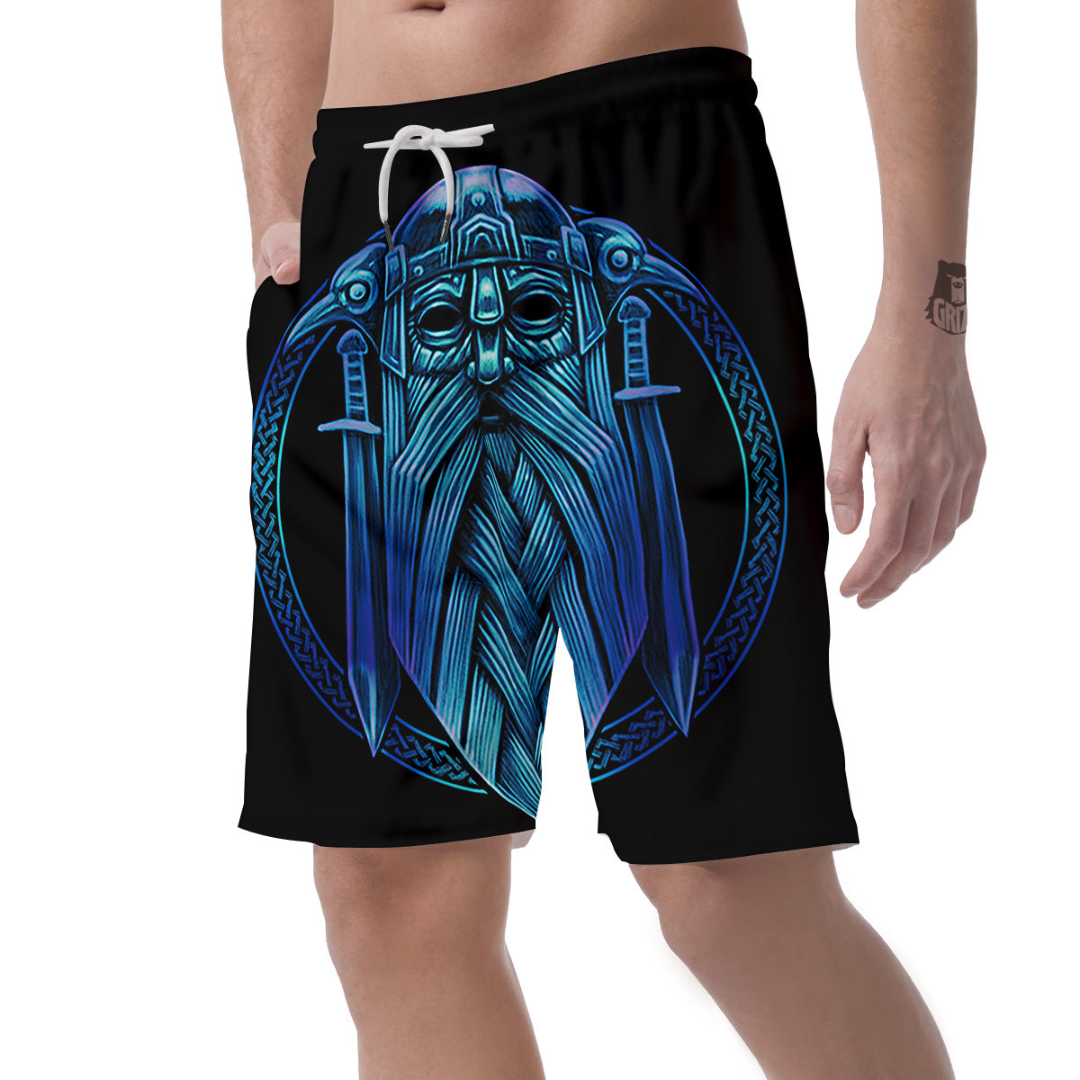 Viking Norse God Odin Blue Print Men's Shorts-grizzshop