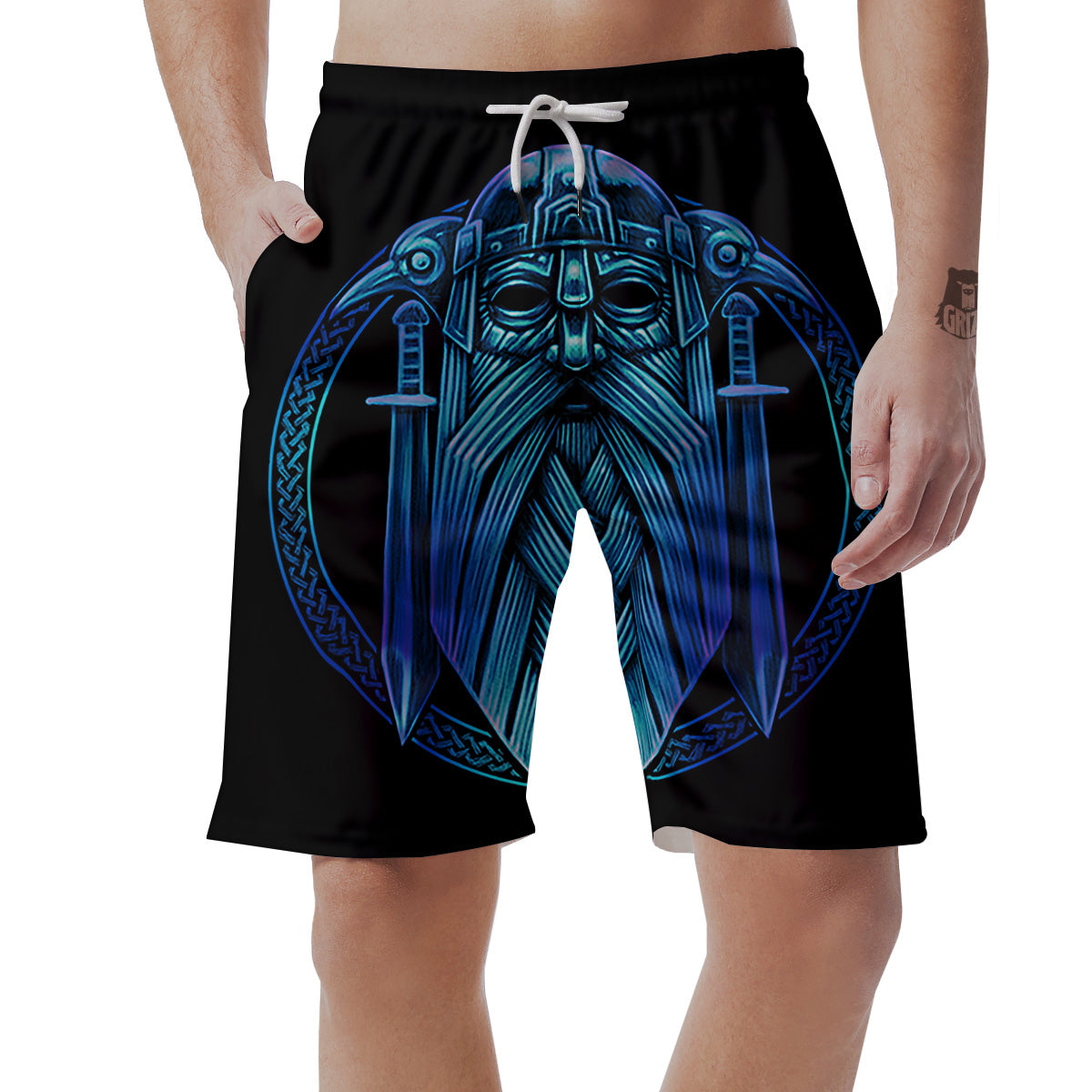 Viking Norse God Odin Blue Print Men's Shorts-grizzshop