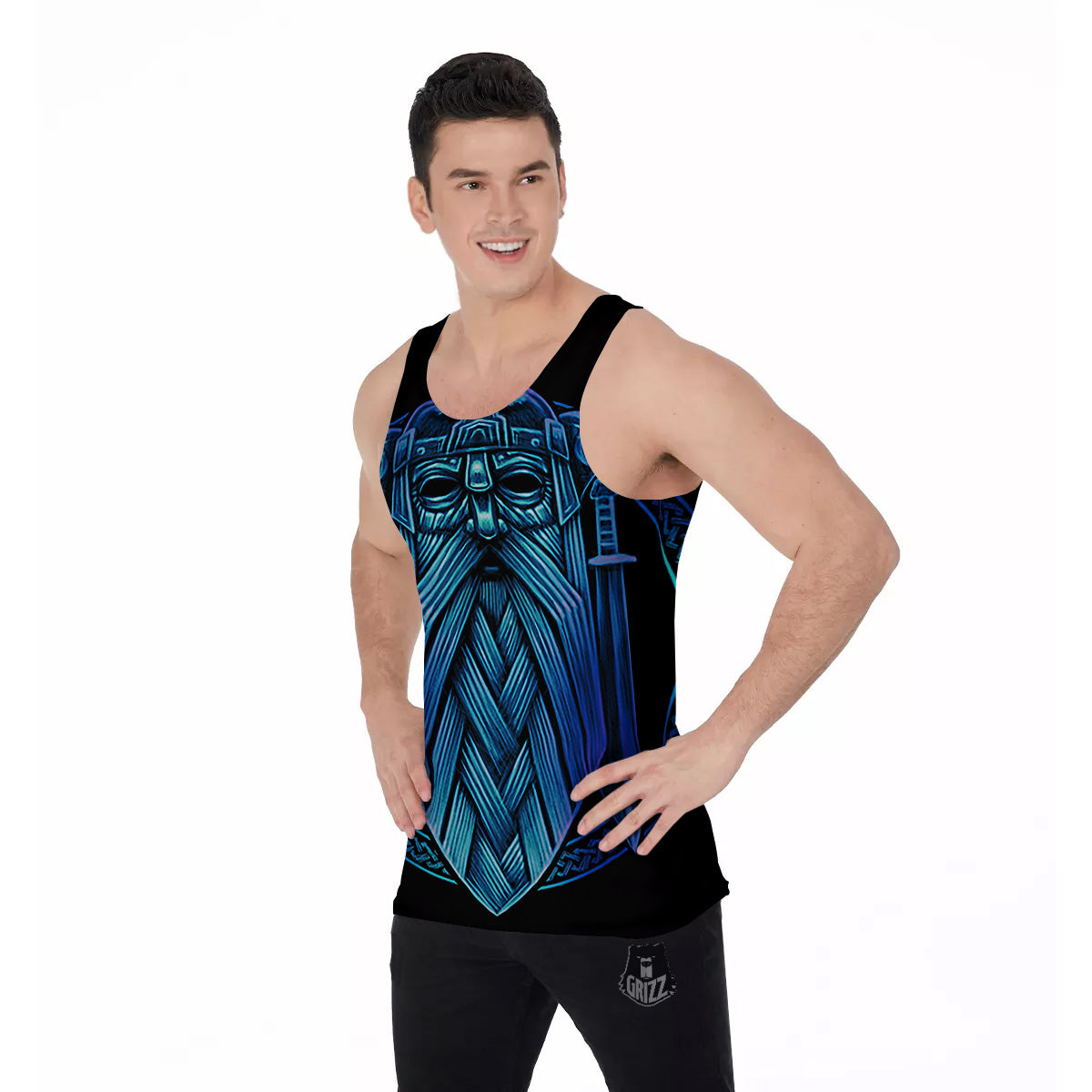 Viking Norse God Odin Blue Print Men's Tank Top-grizzshop