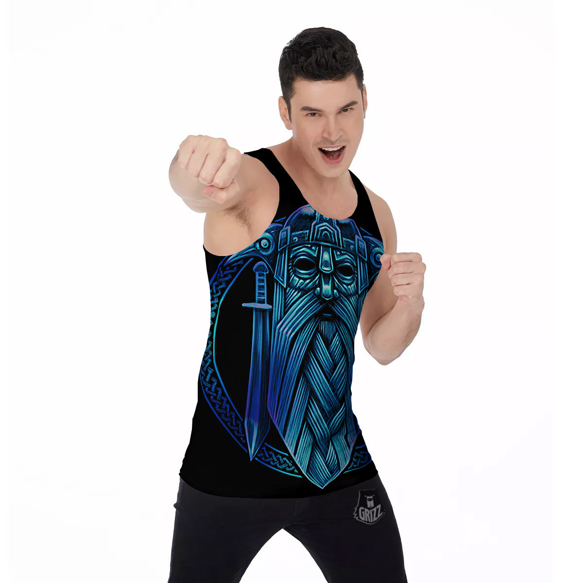 Viking Norse God Odin Blue Print Men's Tank Top-grizzshop