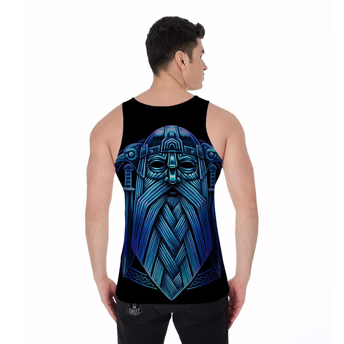 Viking Norse God Odin Blue Print Men's Tank Top-grizzshop