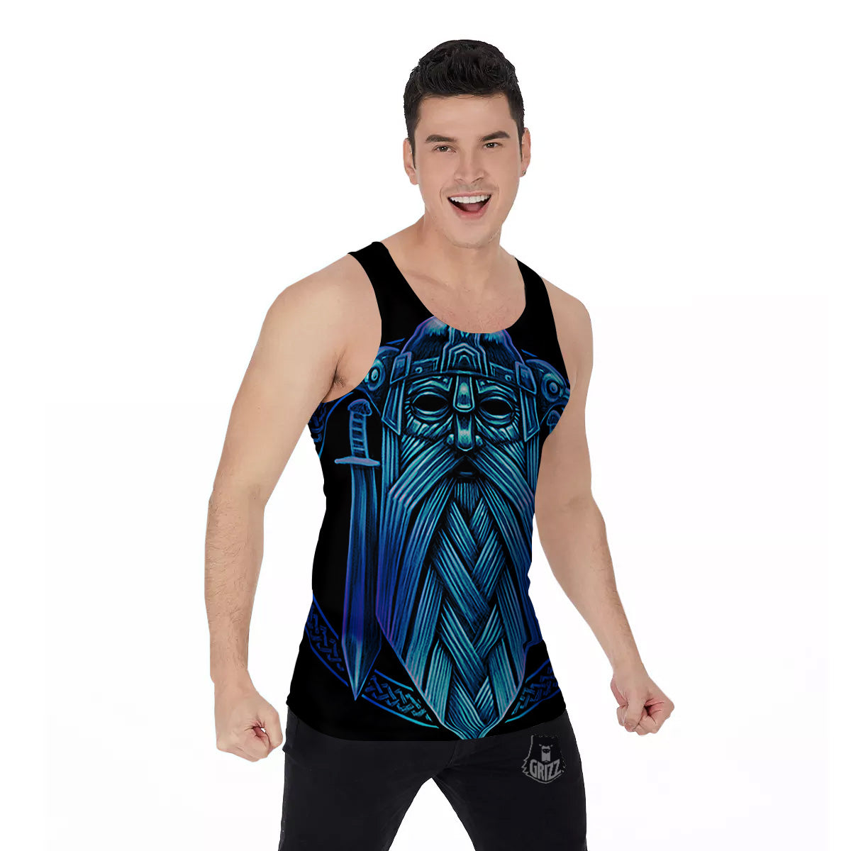 Viking Norse God Odin Blue Print Men's Tank Top-grizzshop