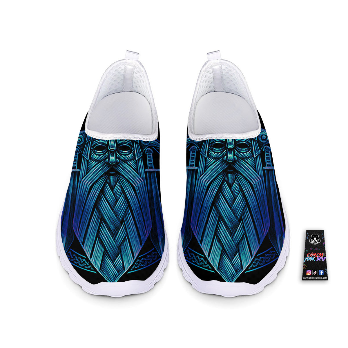 Viking Norse God Odin Blue Print Nurse Shoes-grizzshop