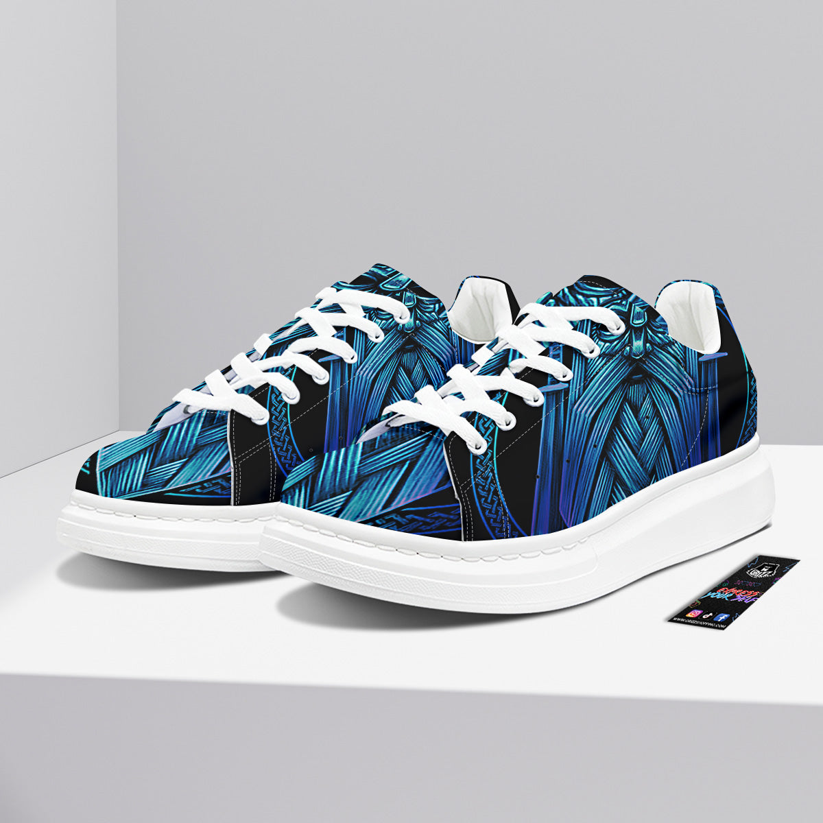 Viking Norse God Odin Blue Print Platform Shoes-grizzshop