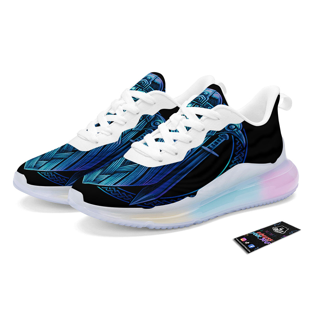 Viking Norse God Odin Blue Print Running Sneakers-grizzshop