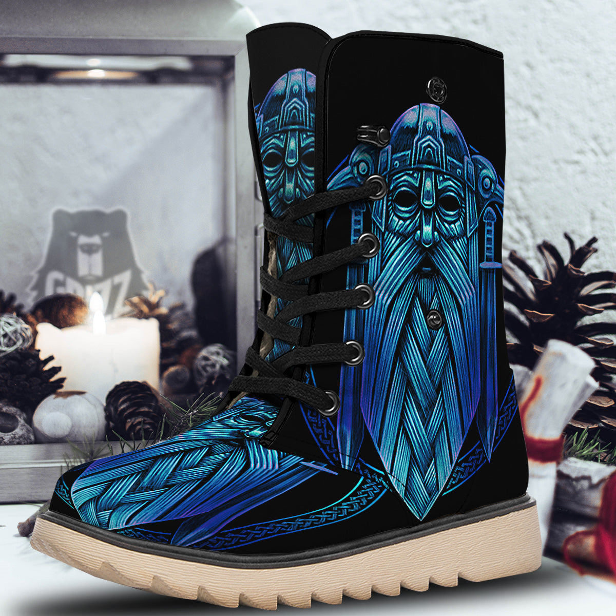 Viking Norse God Odin Blue Print Snow Boots-grizzshop