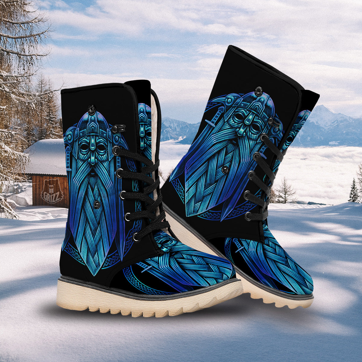 Viking Norse God Odin Blue Print Snow Boots-grizzshop