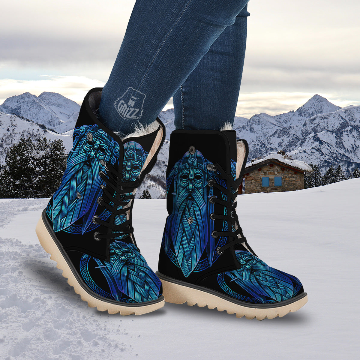 Viking Norse God Odin Blue Print Snow Boots-grizzshop