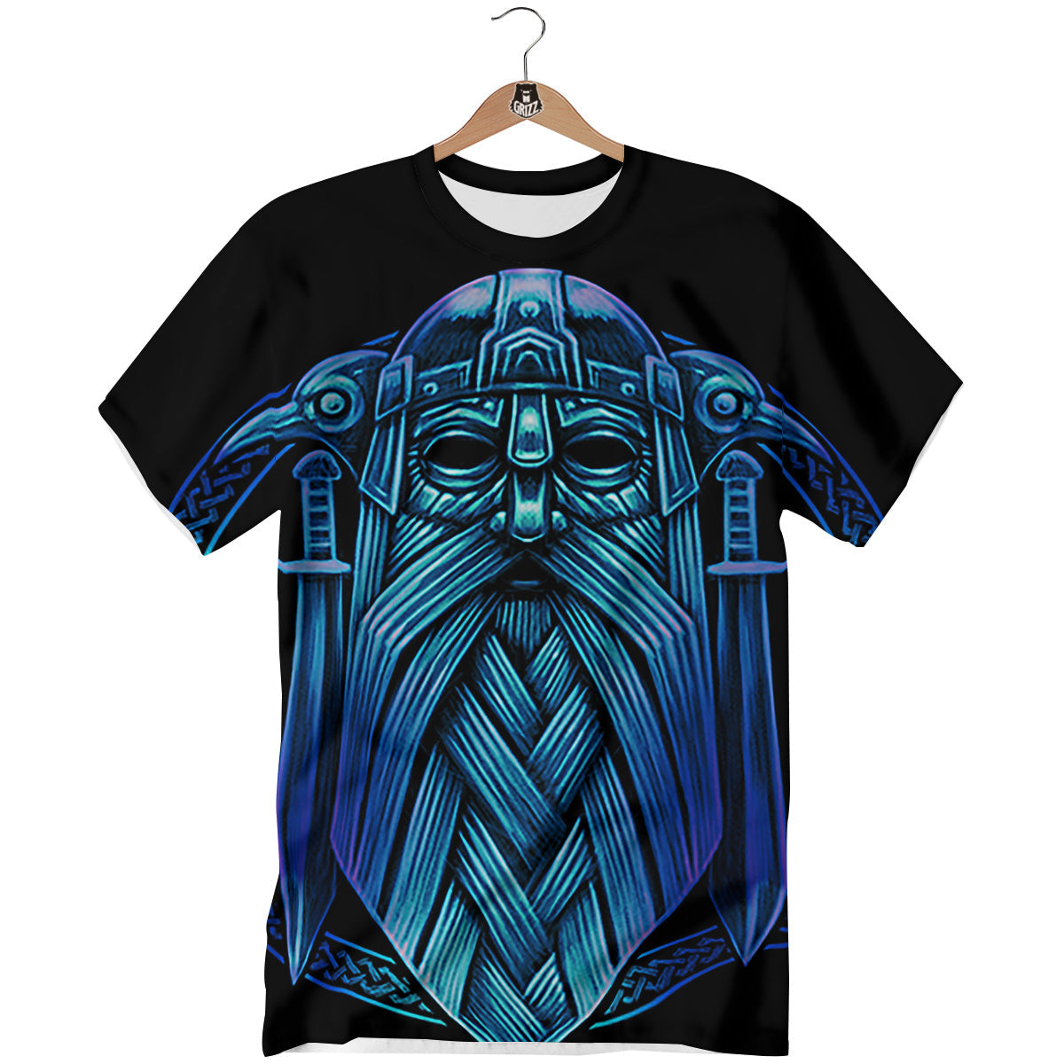 Viking Norse God Odin Blue Print T-Shirt-grizzshop