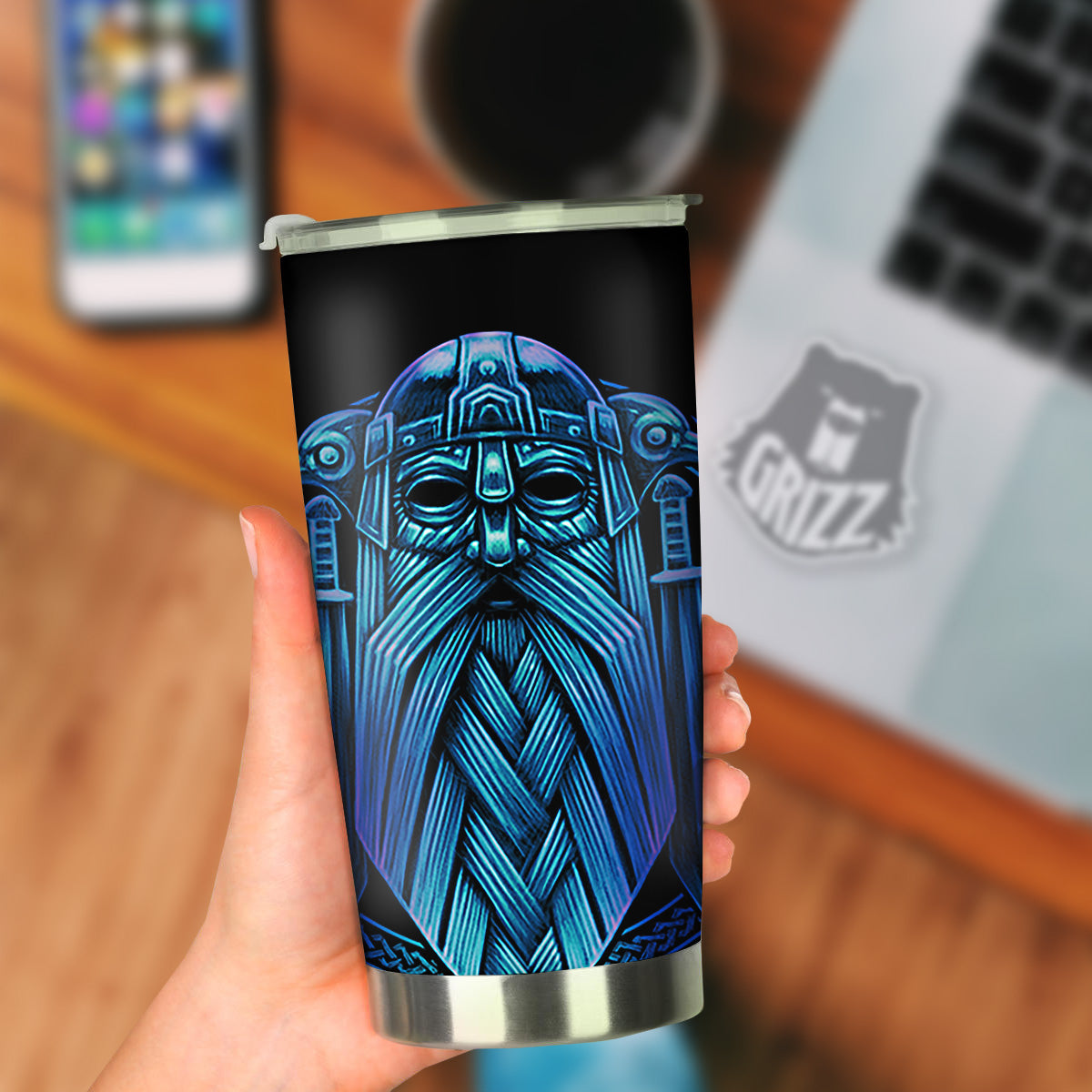 Viking Norse God Odin Blue Print Tumbler-grizzshop