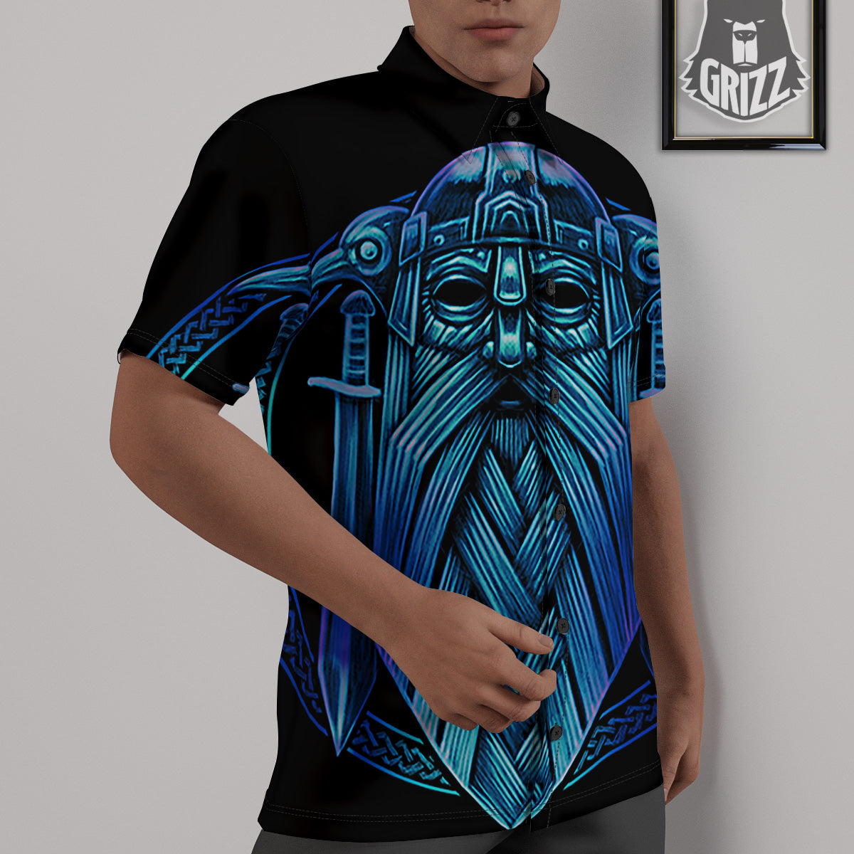 Viking Norse God Odin Blue Print Untucked Shirts-grizzshop