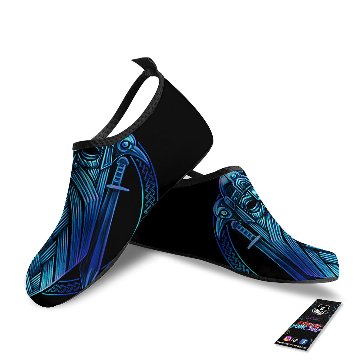 Viking Norse God Odin Blue Print Water Shoes-grizzshop