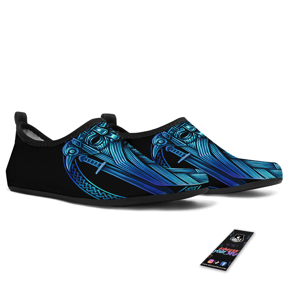 Viking Norse God Odin Blue Print Water Shoes-grizzshop