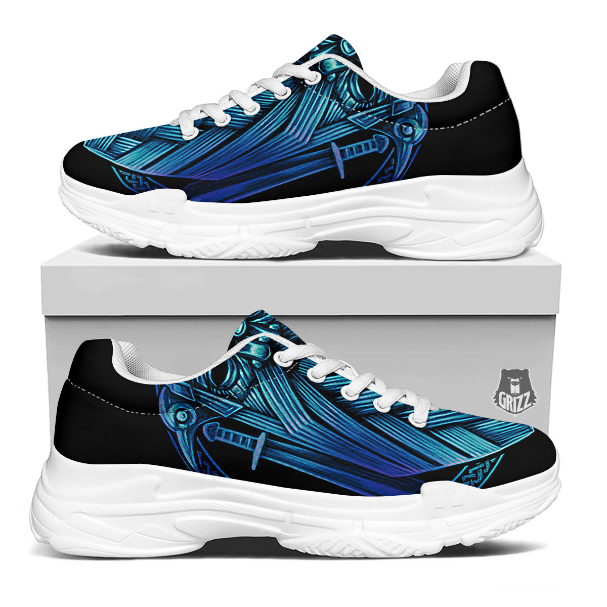 Viking Norse God Odin Blue Print White Chunky Shoes-grizzshop