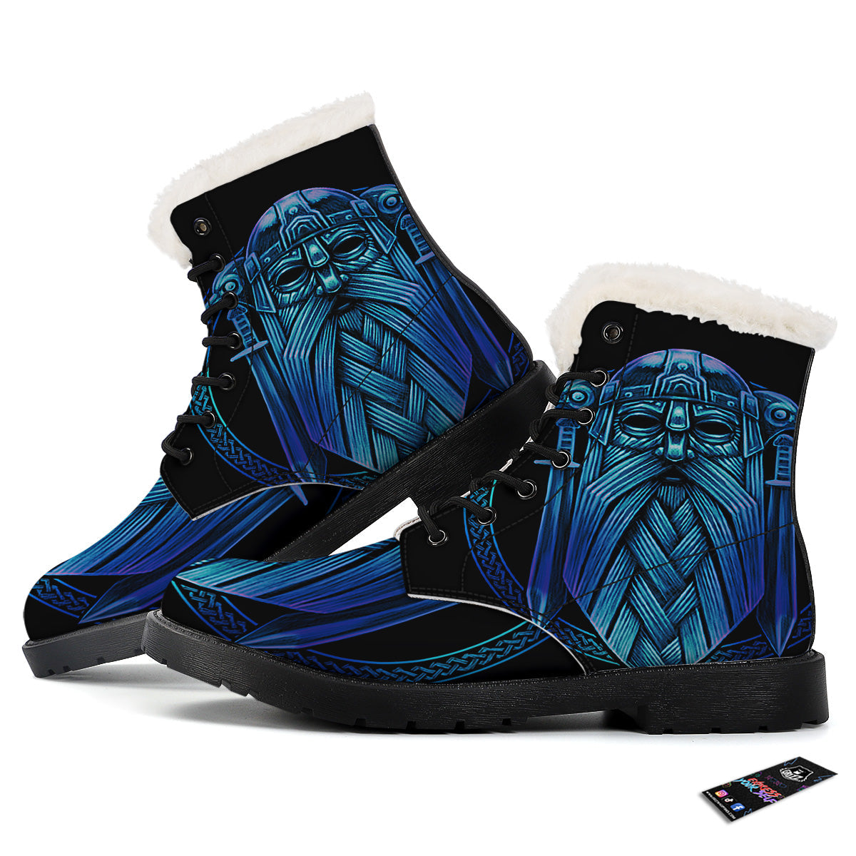 Viking Norse God Odin Blue Print Winter Boots-grizzshop