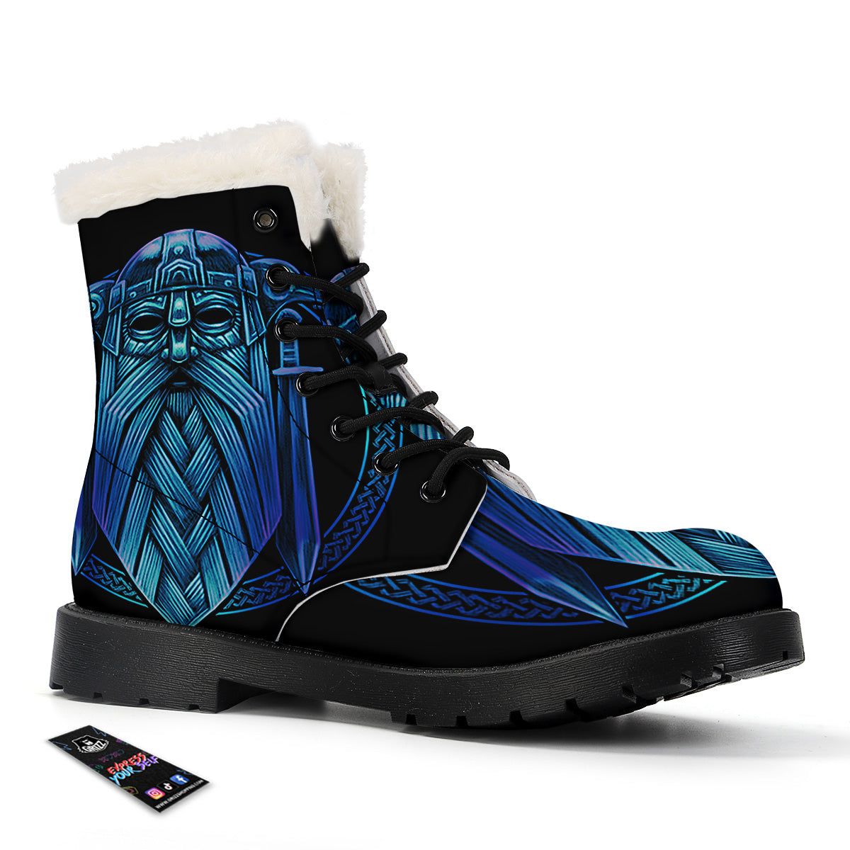 Viking Norse God Odin Blue Print Winter Boots-grizzshop