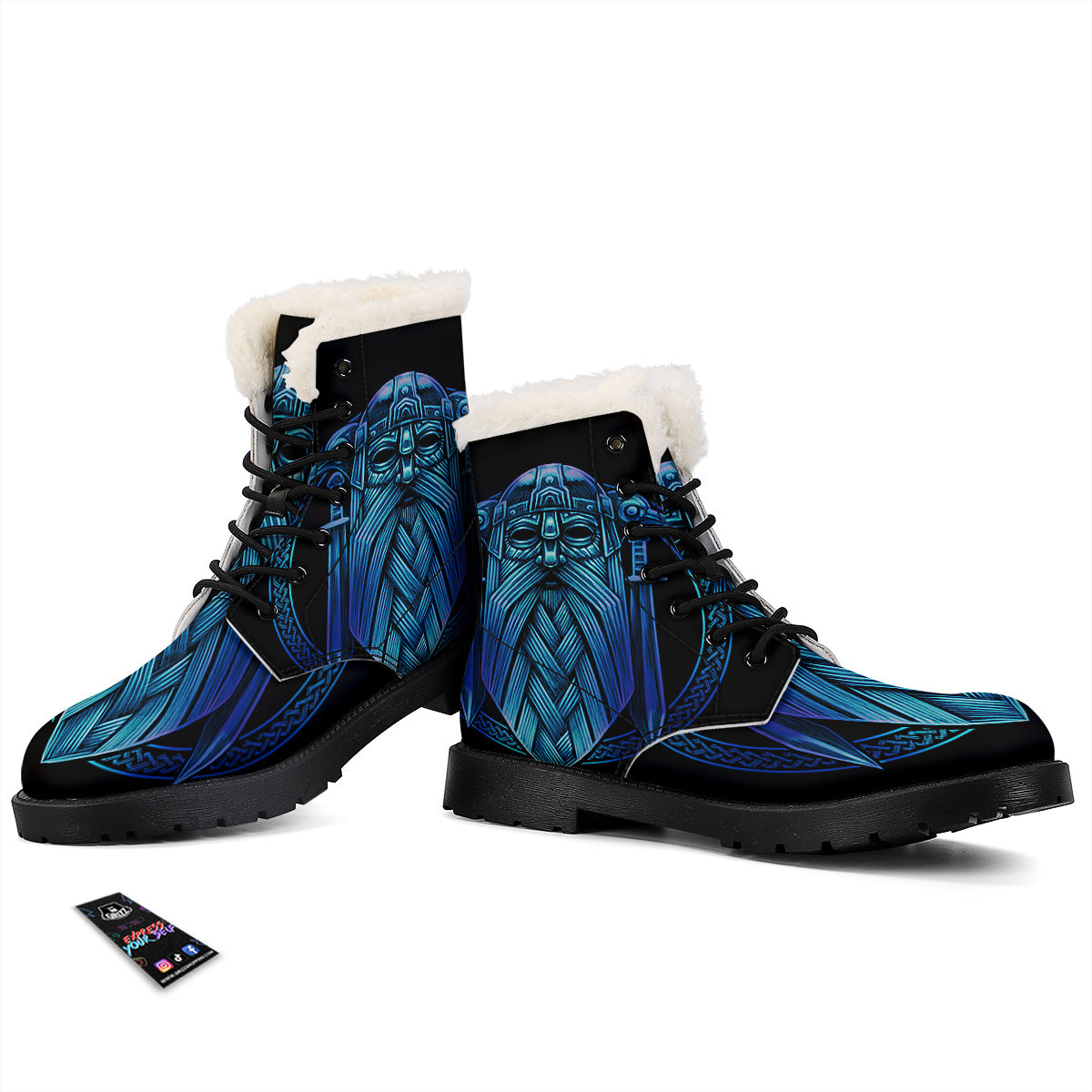 Viking Norse God Odin Blue Print Winter Boots-grizzshop