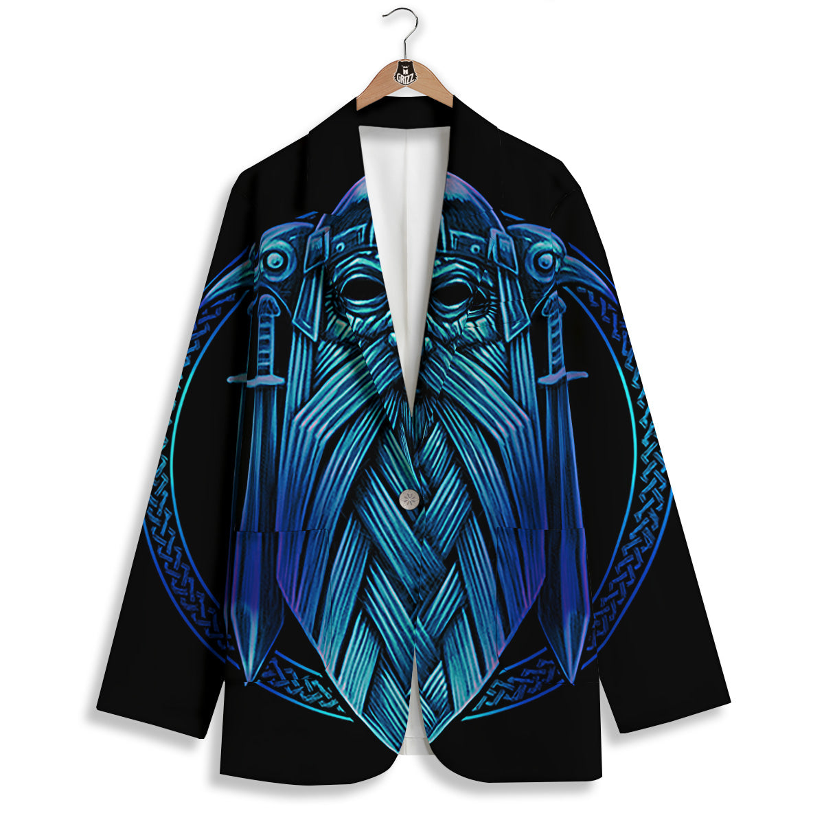 Viking Norse God Odin Blue Print Women's Blazer-grizzshop