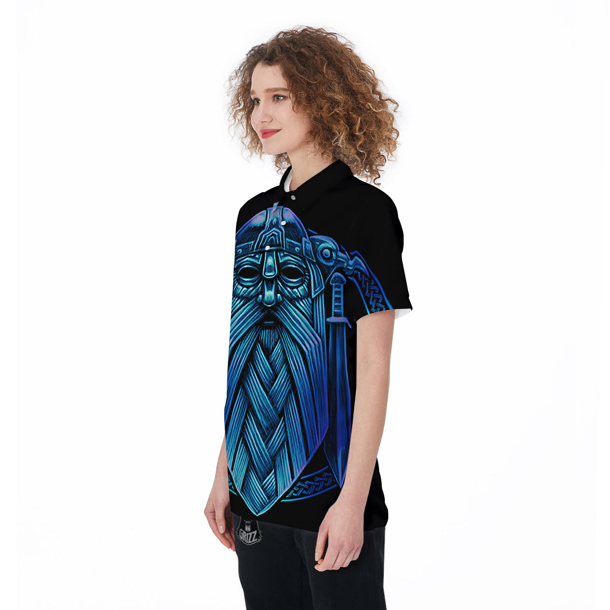 Viking Norse God Odin Blue Print Women's Golf Shirts-grizzshop