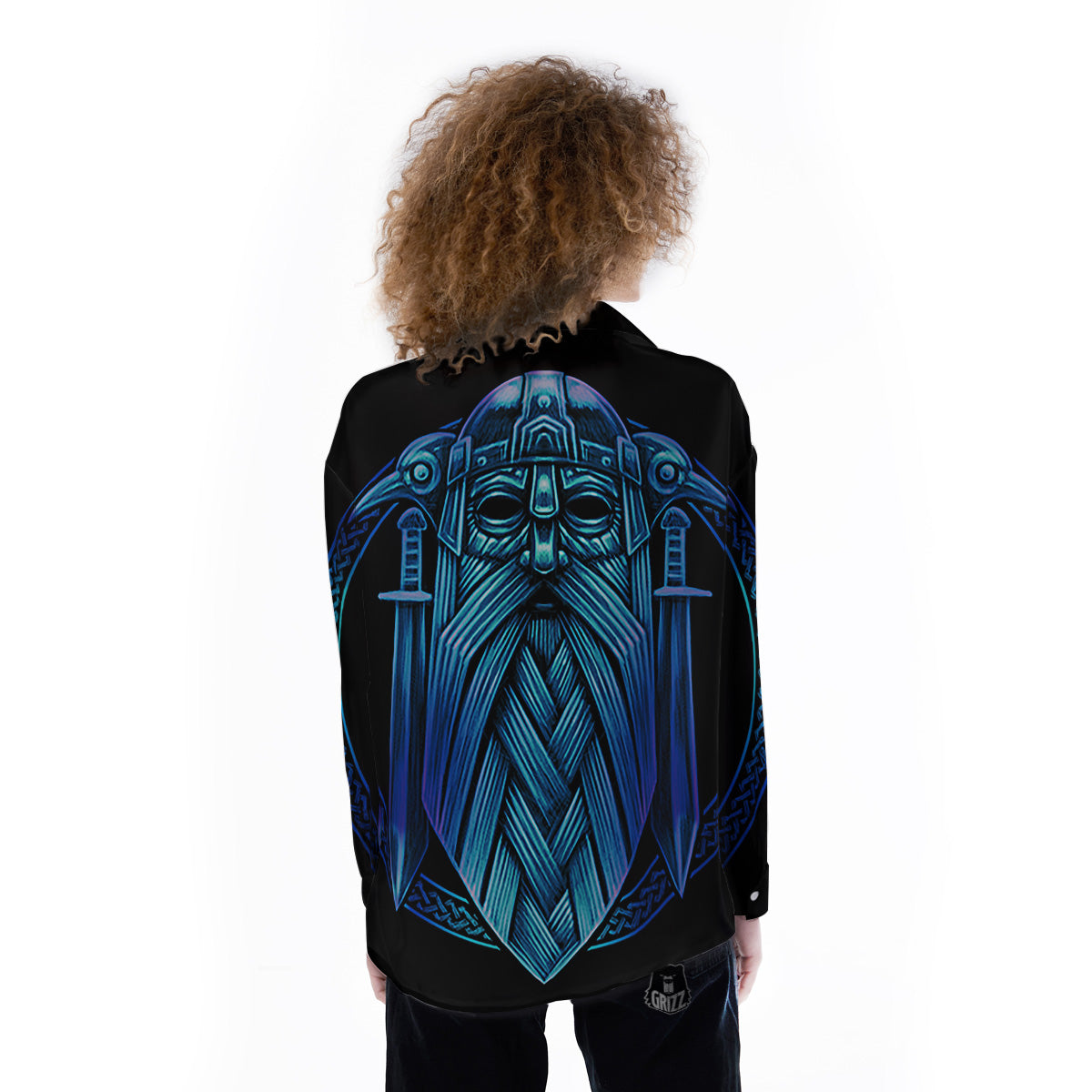 Viking Norse God Odin Blue Print Women's Long Sleeve Shirts-grizzshop