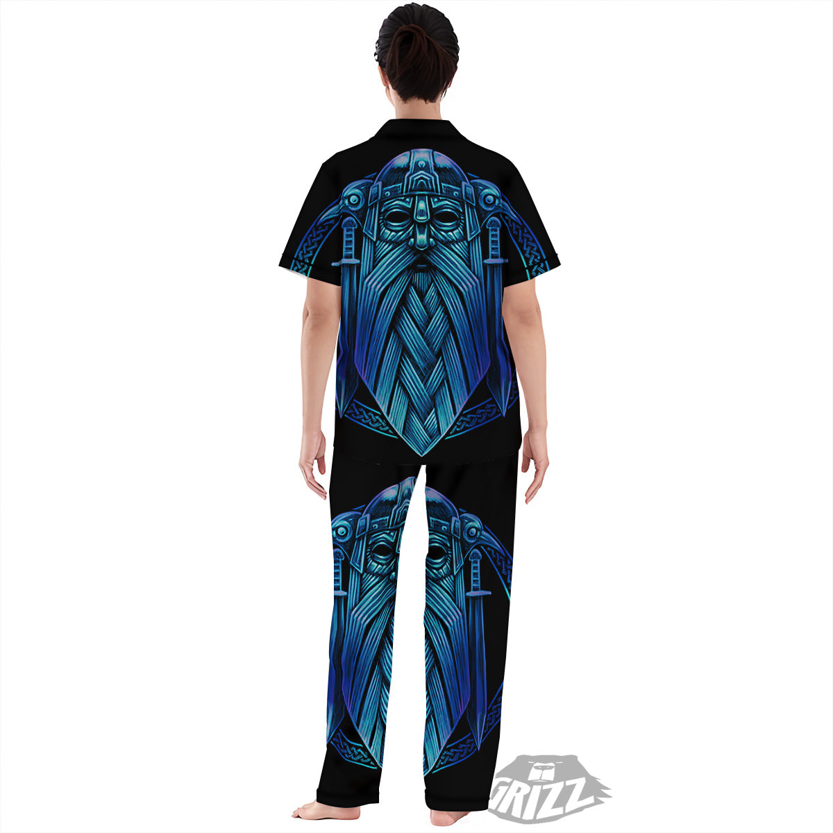 Viking Norse God Odin Blue Print Women's Pajamas Set-grizzshop