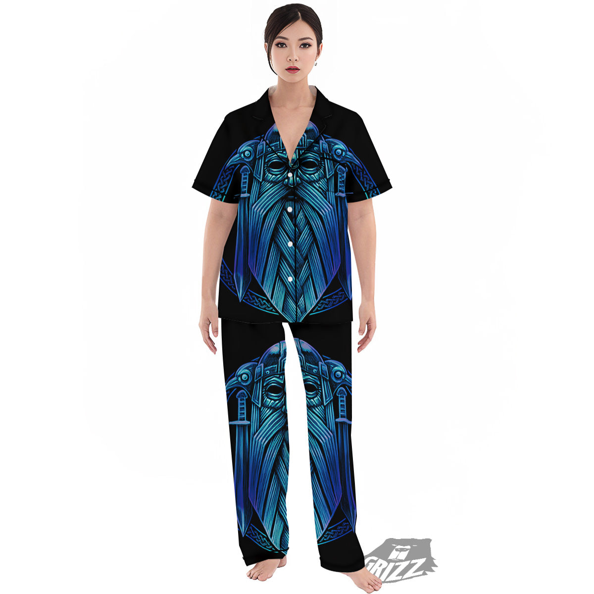 Viking Norse God Odin Blue Print Women's Pajamas Set-grizzshop