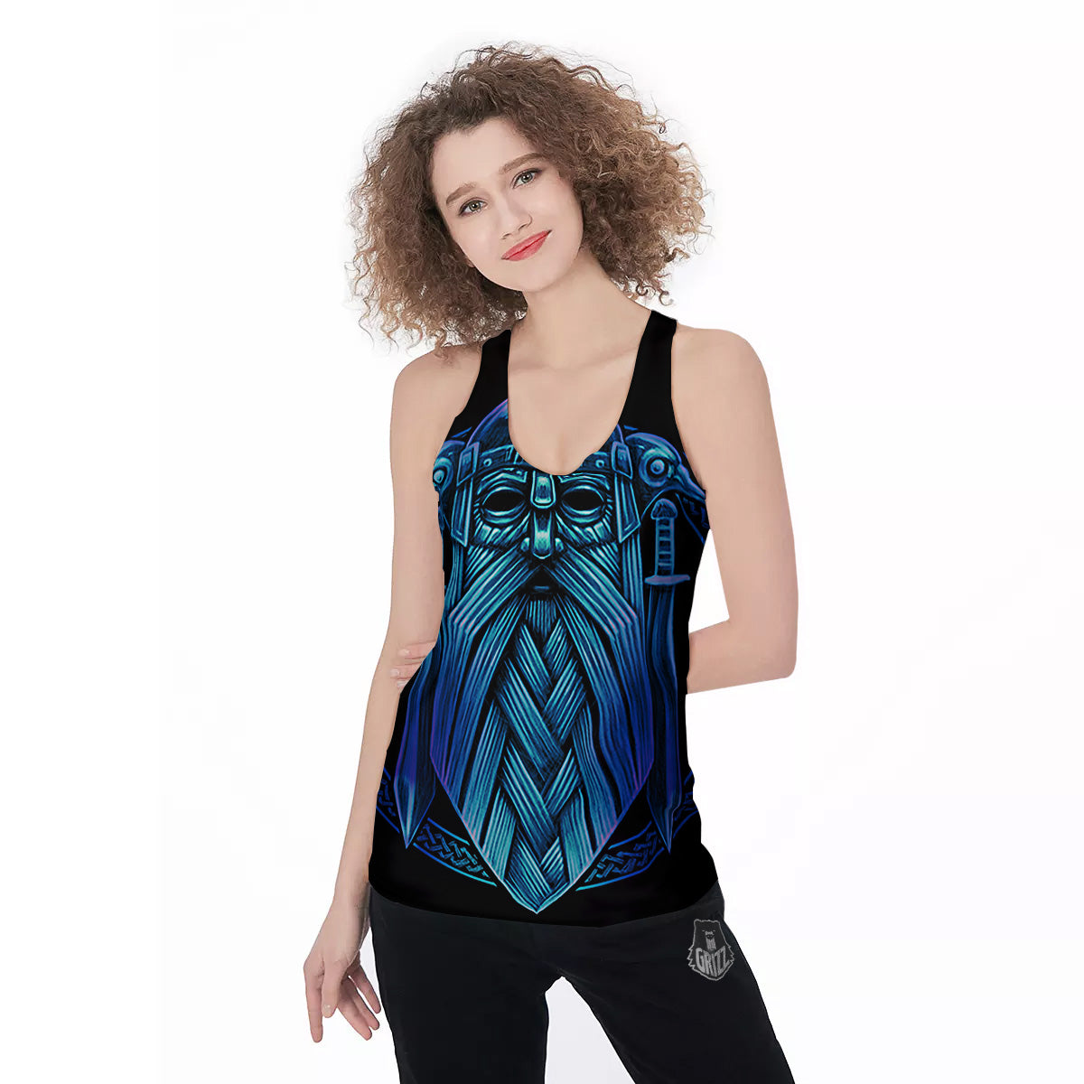 Viking Norse God Odin Blue Print Women's Racerback Tank Top-grizzshop