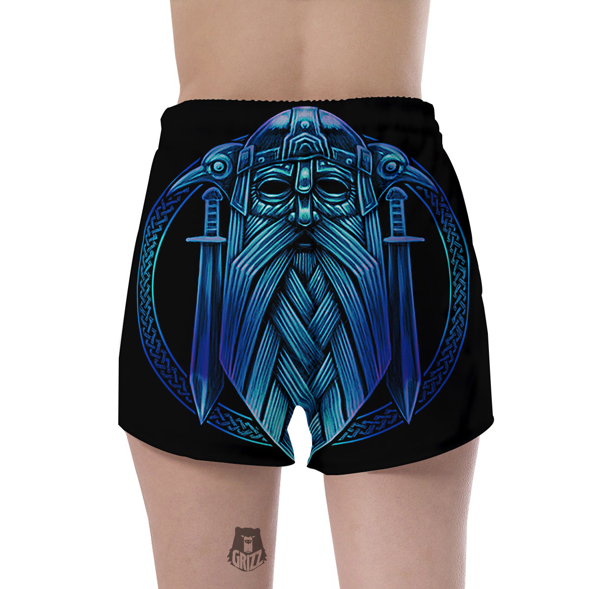 Viking Norse God Odin Blue Print Women's Shorts-grizzshop