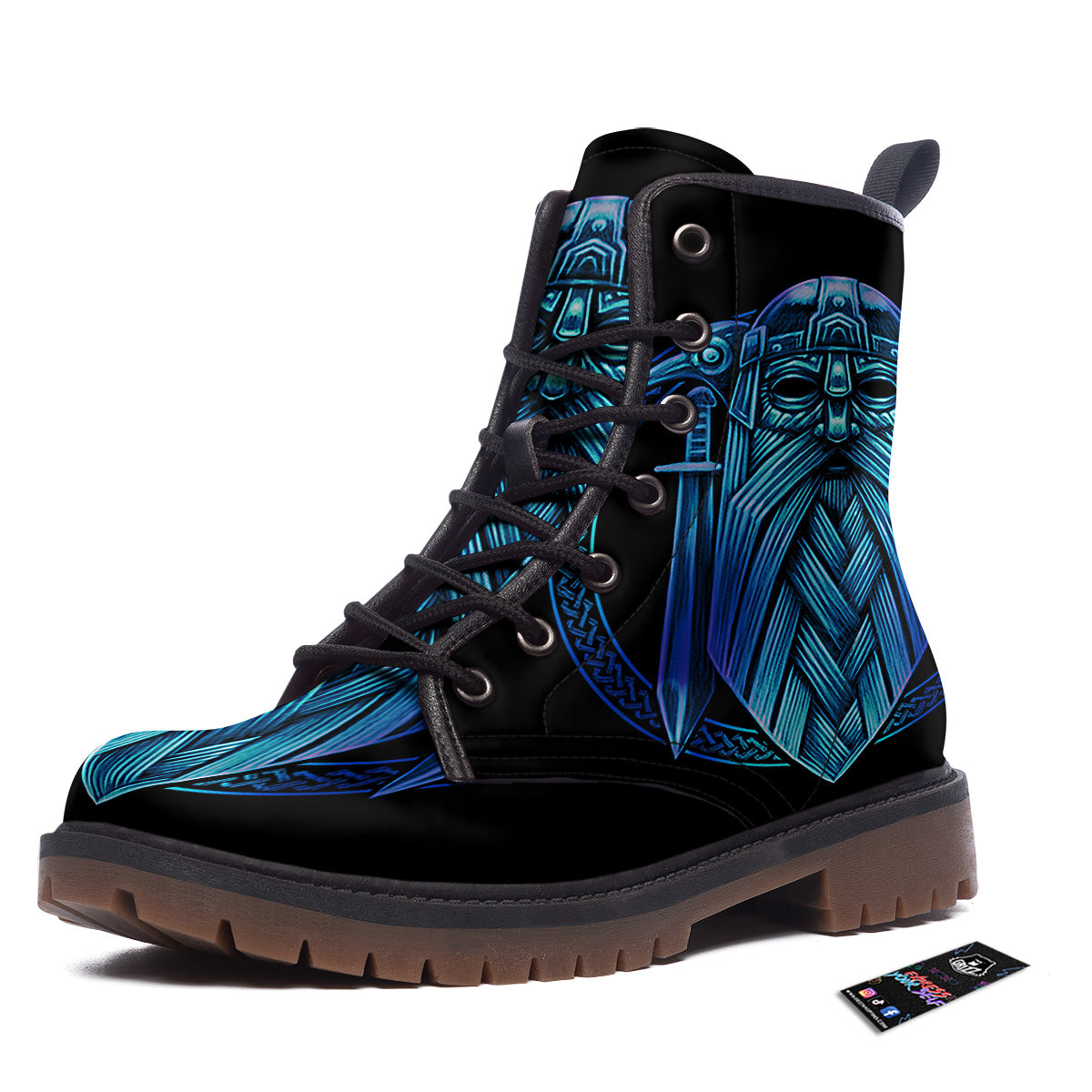 Viking Norse God Odin Blue Print Work Boots-grizzshop