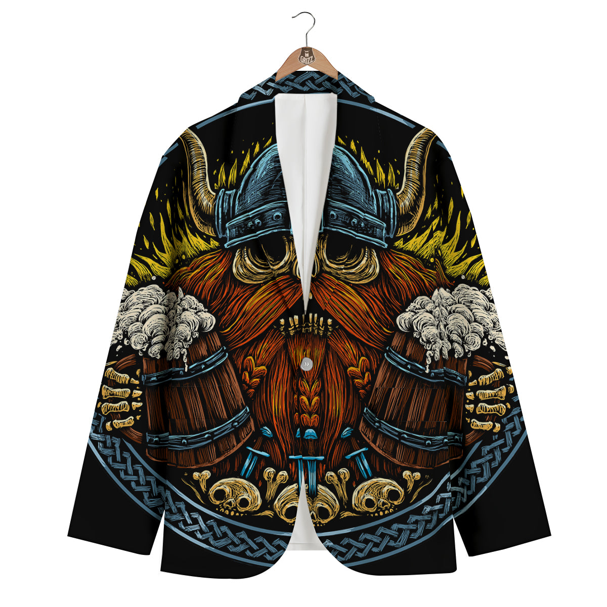 Viking Odin Beer Print Men's Blazer-grizzshop