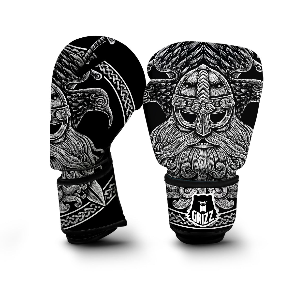 Viking Odin Sword Raven Print Boxing Gloves-grizzshop