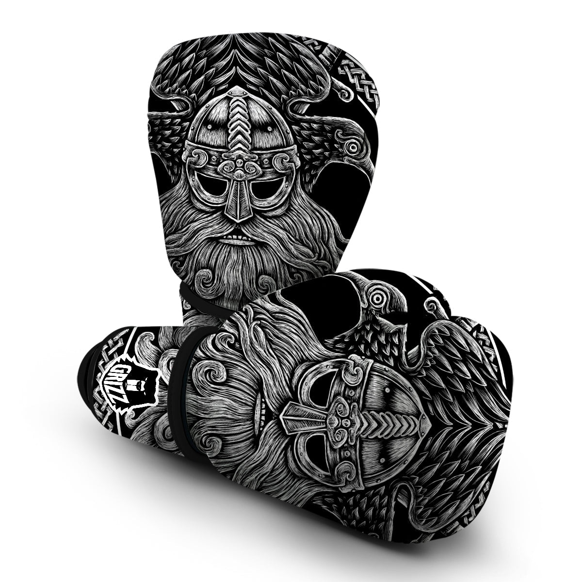 Viking Odin Sword Raven Print Boxing Gloves-grizzshop