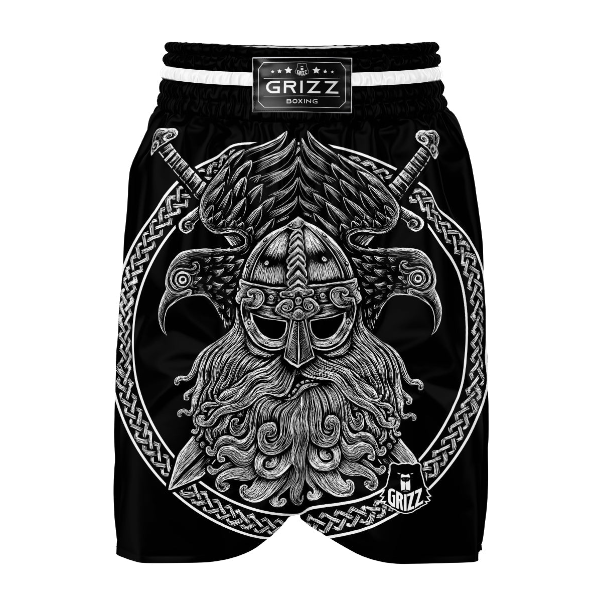 Viking Odin Sword Raven Print Boxing Shorts-grizzshop