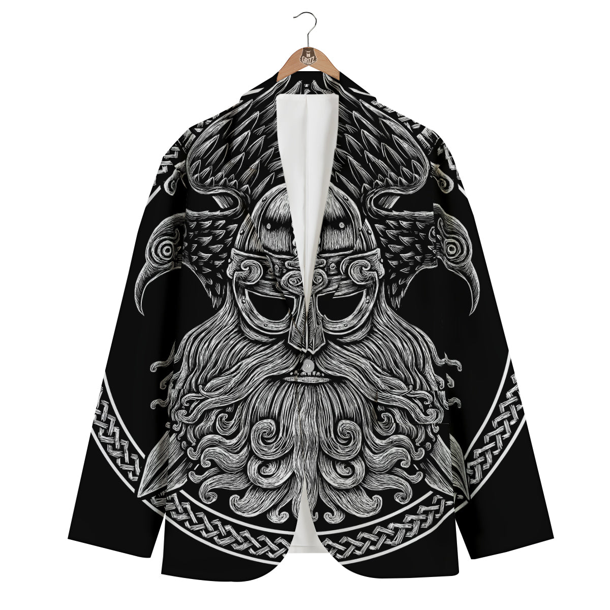 Viking Odin Sword Raven Print Men's Blazer-grizzshop
