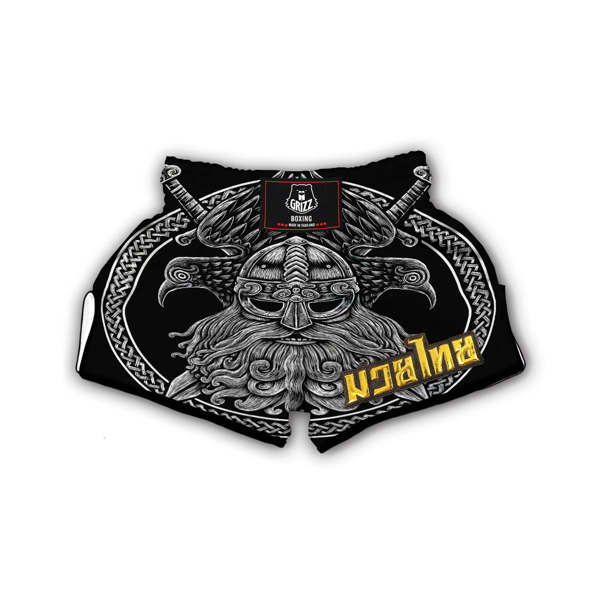 Viking Odin Sword Raven Print Muay Thai Boxing Shorts-grizzshop