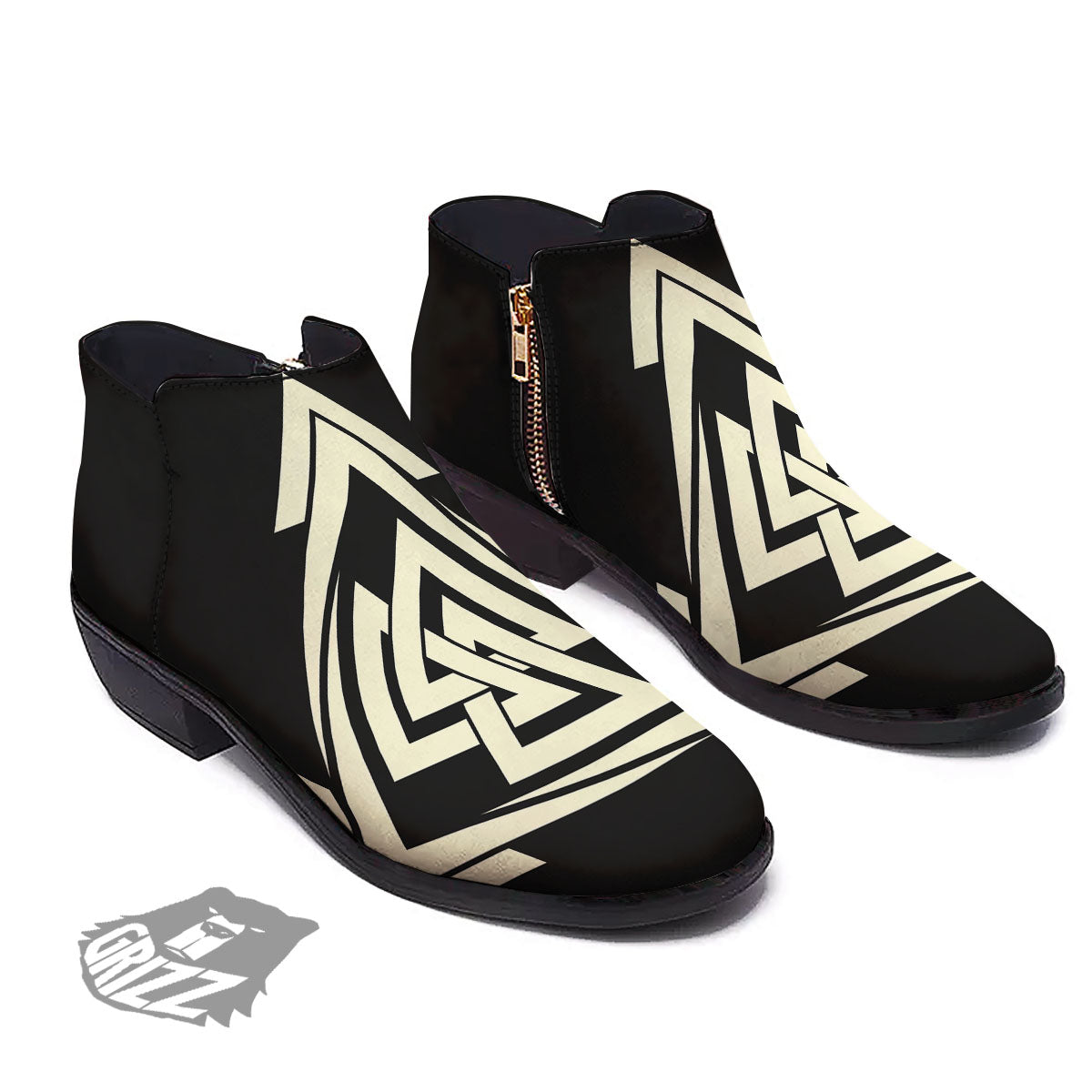 Viking Valknut Scandinavian Symbol Print Ankle Boots-grizzshop