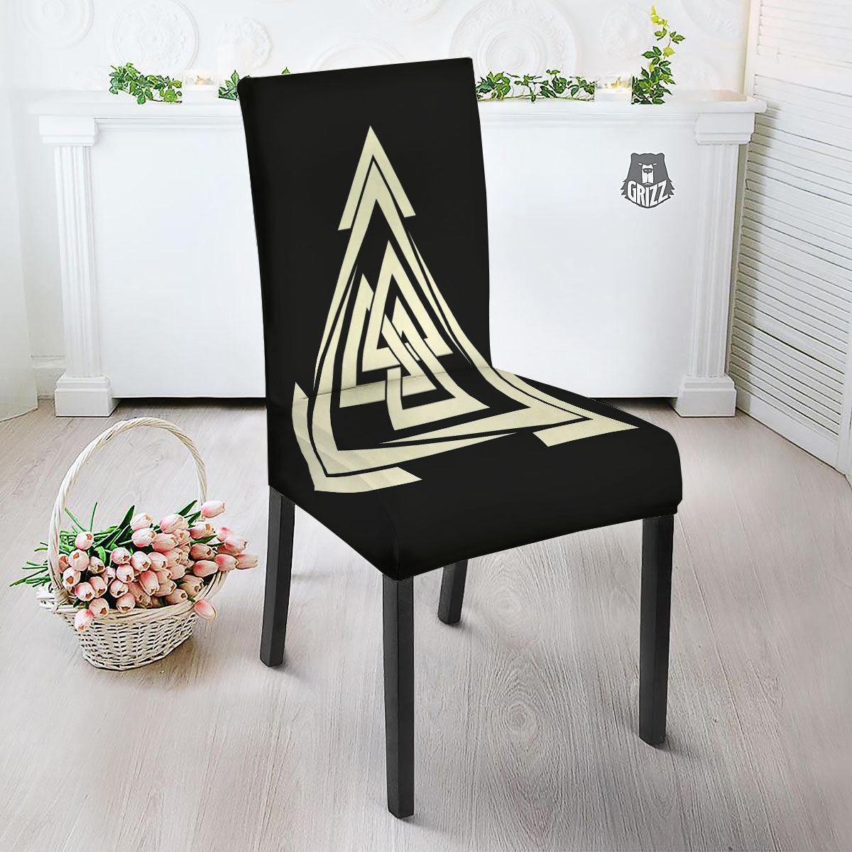 Viking Valknut Scandinavian Symbol Print Dining Chair Slipcover-grizzshop