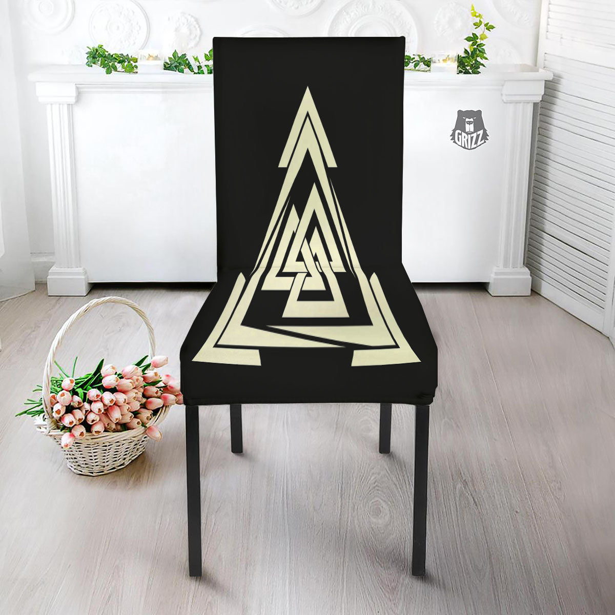 Viking Valknut Scandinavian Symbol Print Dining Chair Slipcover-grizzshop
