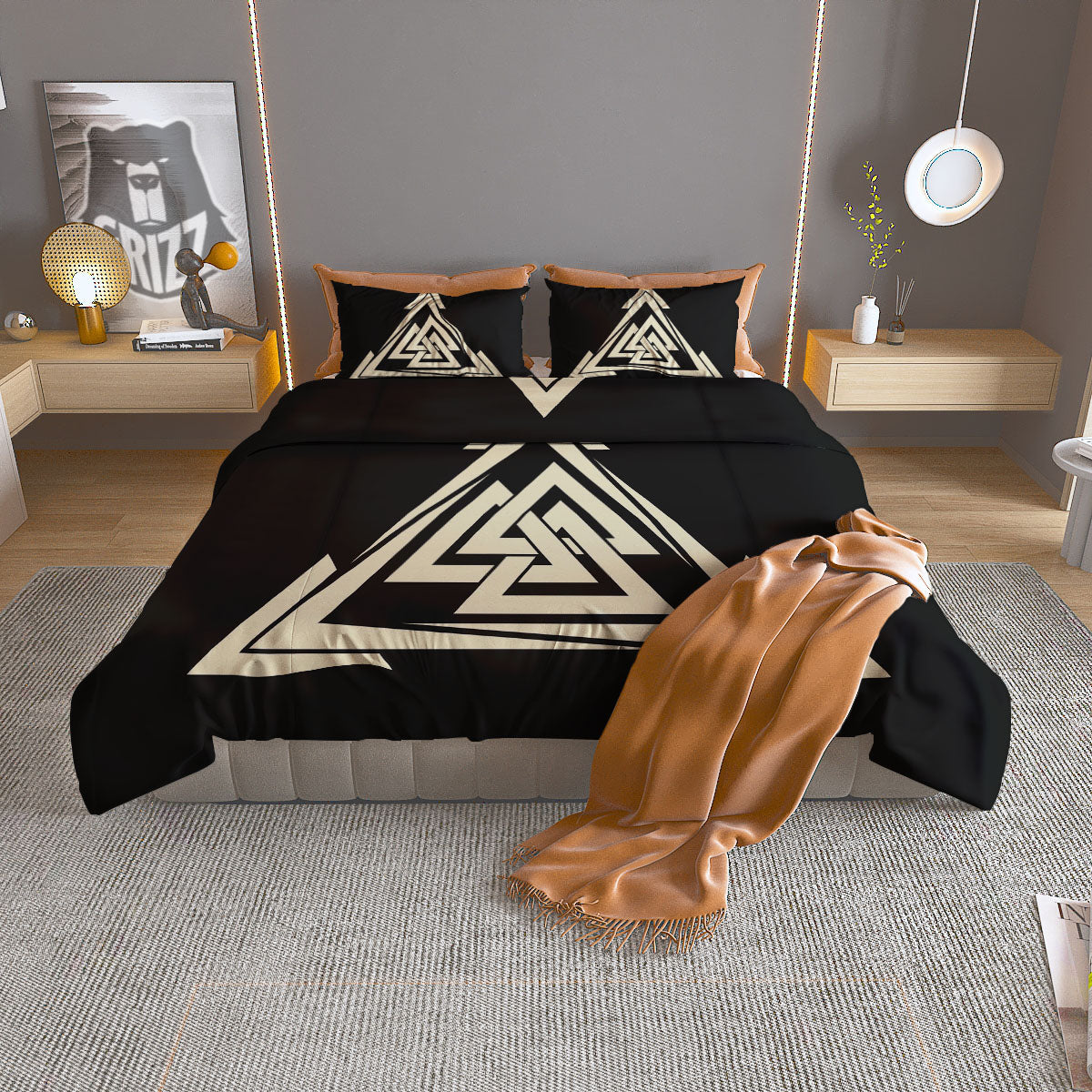 Viking Valknut Scandinavian Symbol Print Duvet Cover Bedding Set