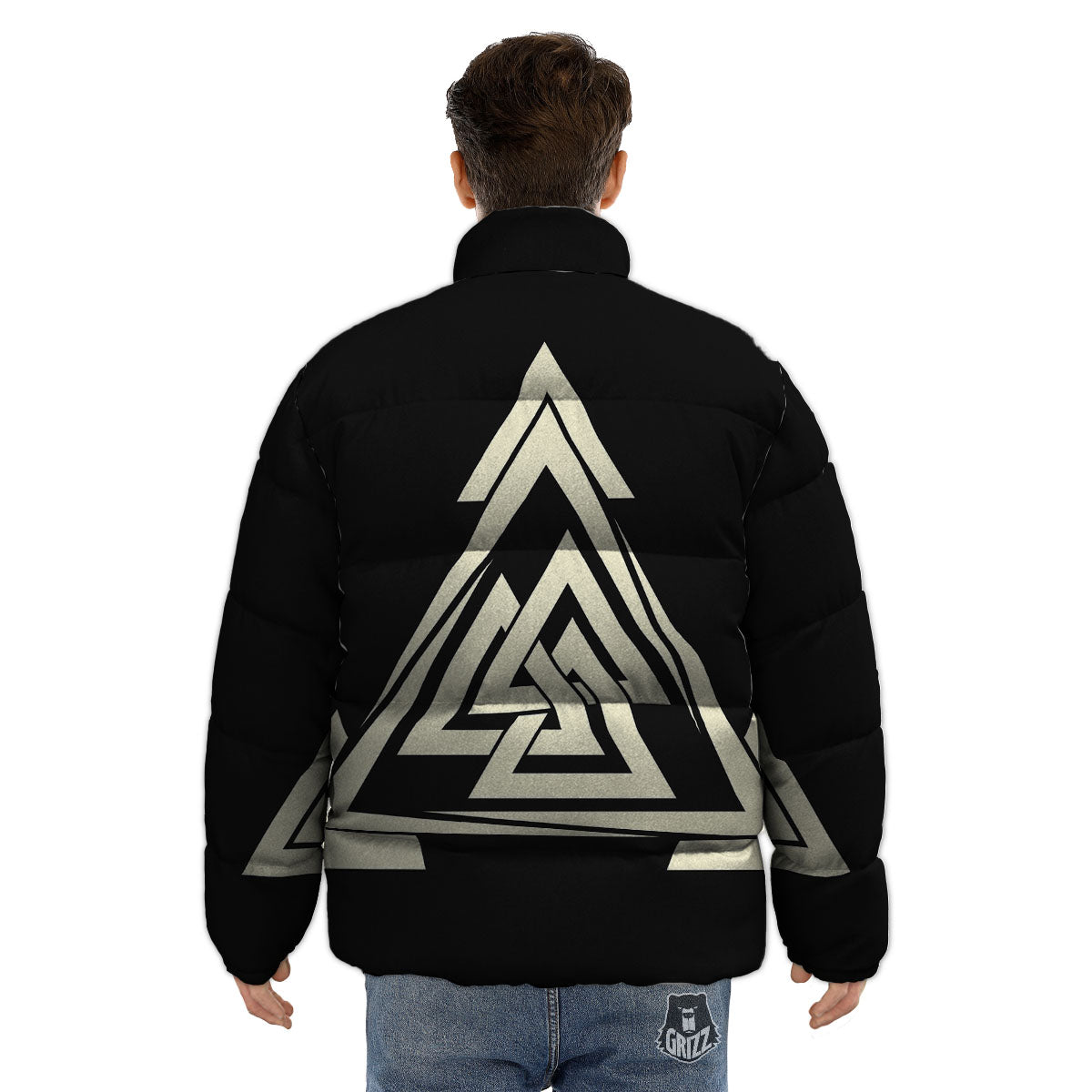 Viking Valknut Scandinavian Symbol Print Puffer Jacket-grizzshop